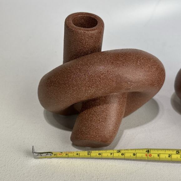 47 & Main Brown Knot Ceramic Modern Candle Holders Set of 2 Sculptural Decor - Picture 11 of 12